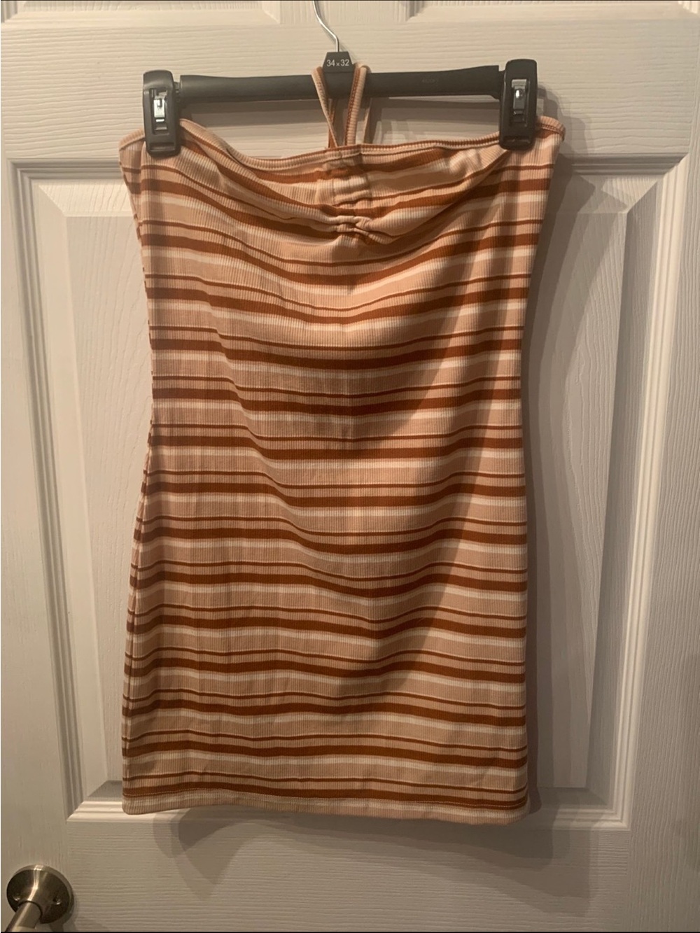 SHEIN Beige and Brown Striped Tube Mini Dress